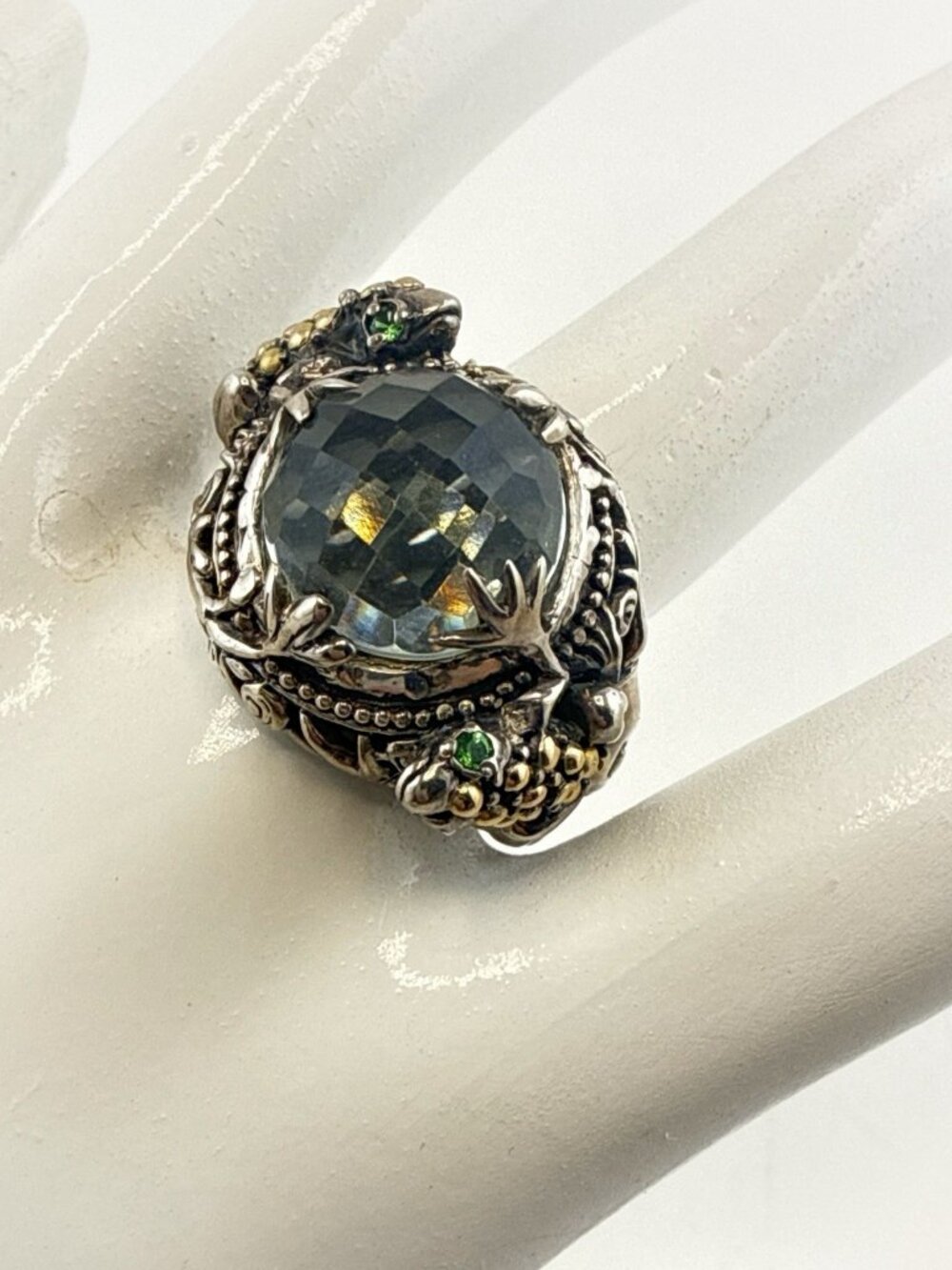 Robert Manse Ring Frog Prasiolite Sterling Silver 18k Gold Size 8 Bamboo Toad